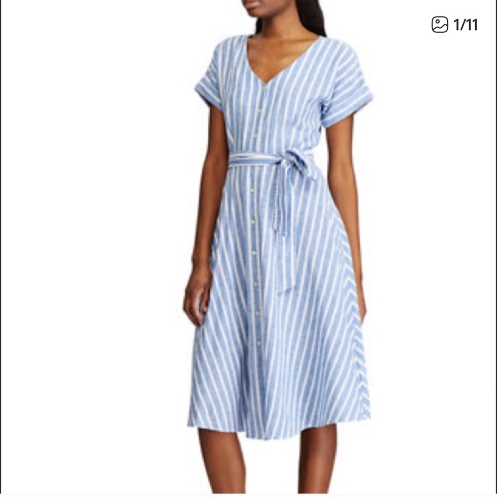 Chaps button front stripped day dress size XL cotton linen blend